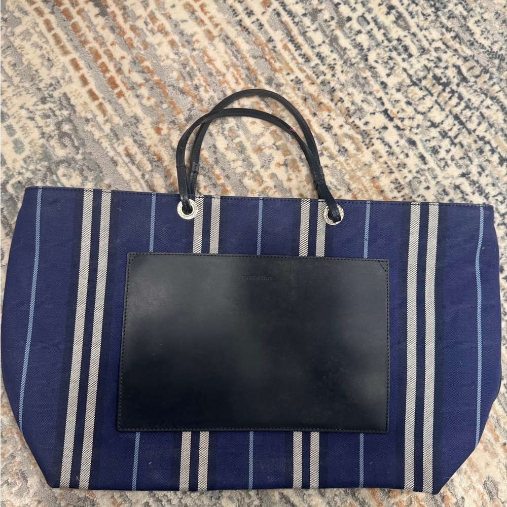 Burberry Striped Blue and Black Tote Bag